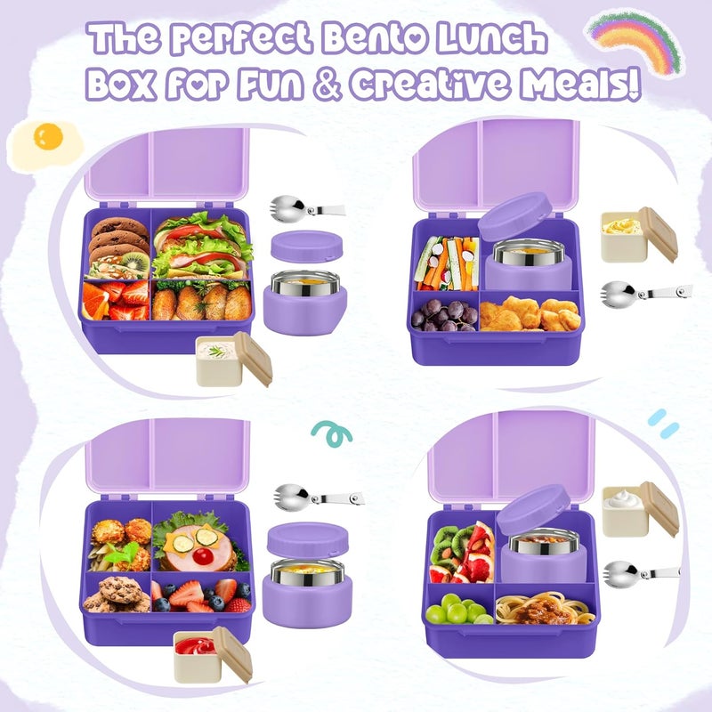 Aimsnk Bento Lunch Box for Kids with 9oz Soup Thermo Leak-Proof Lunch Food Container with 5 Compartment Thermo Hot Food Jar and Insulated Lunch Bag for Kid Toddler Girls Boys to School(Purple) - Image 5